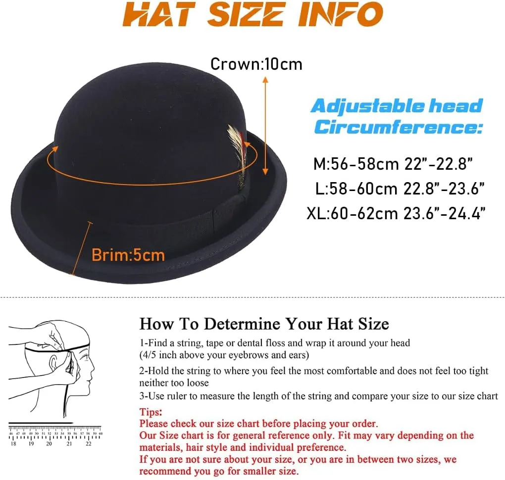 Ruphedy Wool Fedora Hats for Men Women Wide Brim Felt Panama Hat