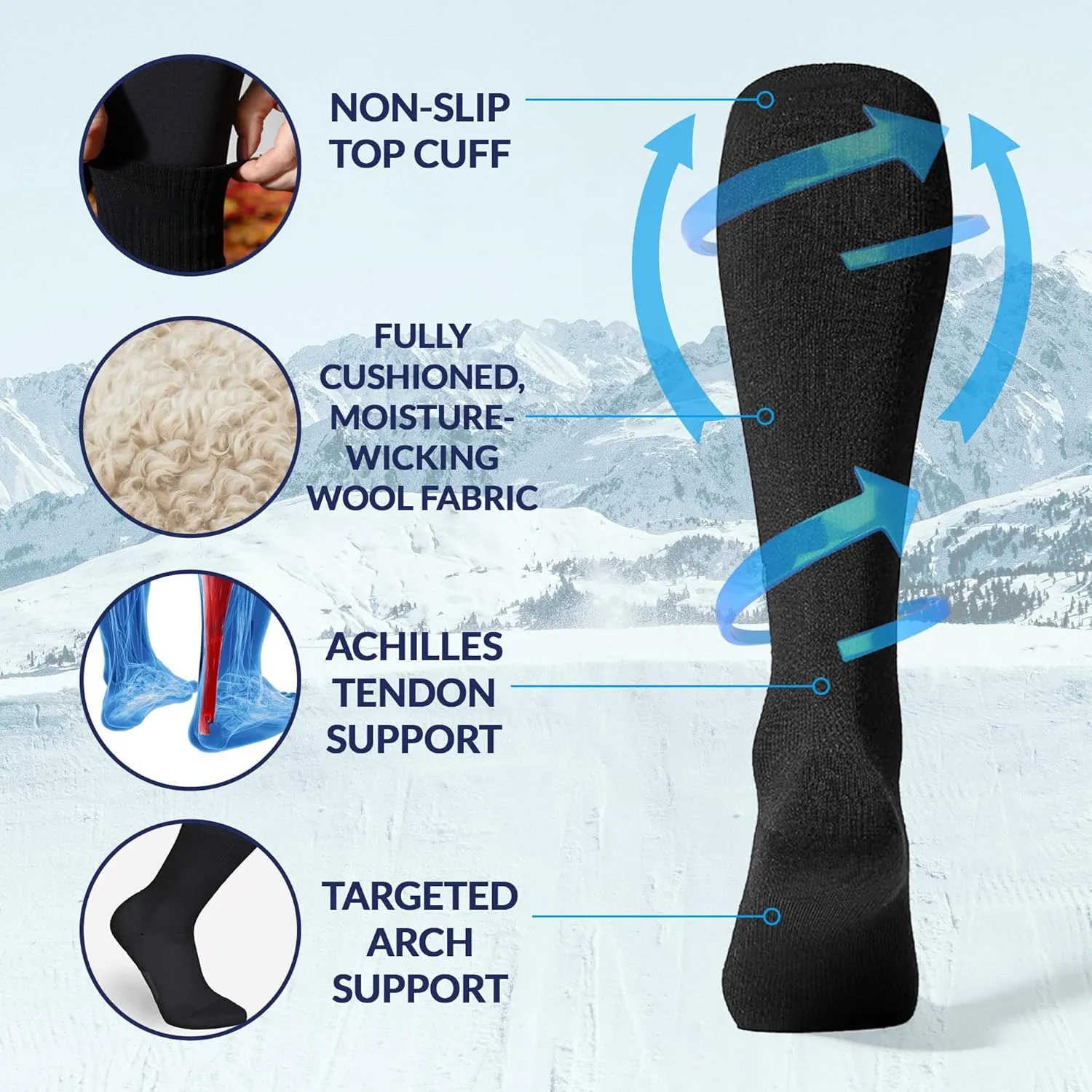 SB SOX Merino Wool Ski Socks for Men Women & Kids (2 Pairs) - Warm Thermal Socks for All-Day Winter Wear