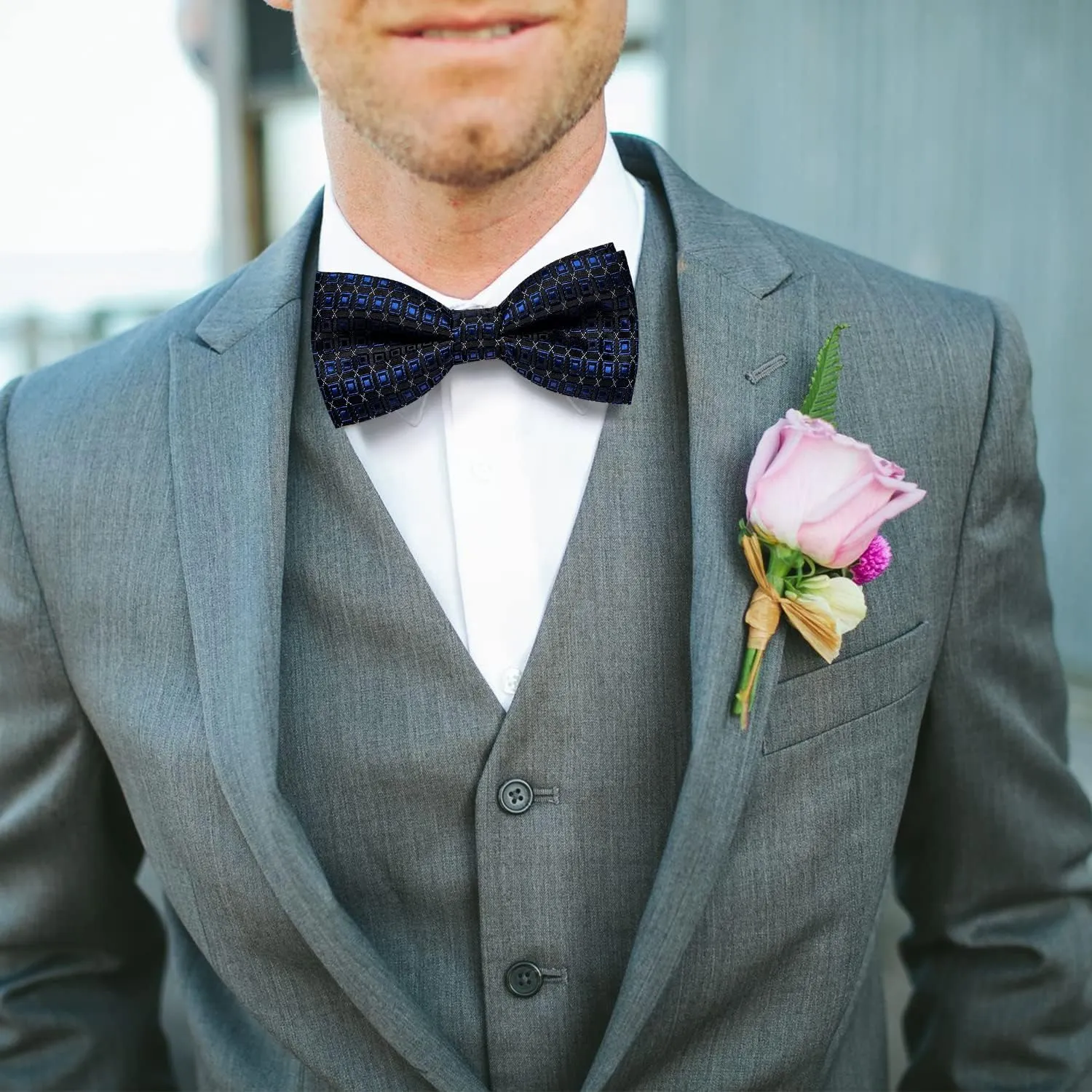 Silk Bow Ties for Men Striped Pre-tied Adjustable Bowties Woven Jacquard Formal Business Wedding Prom