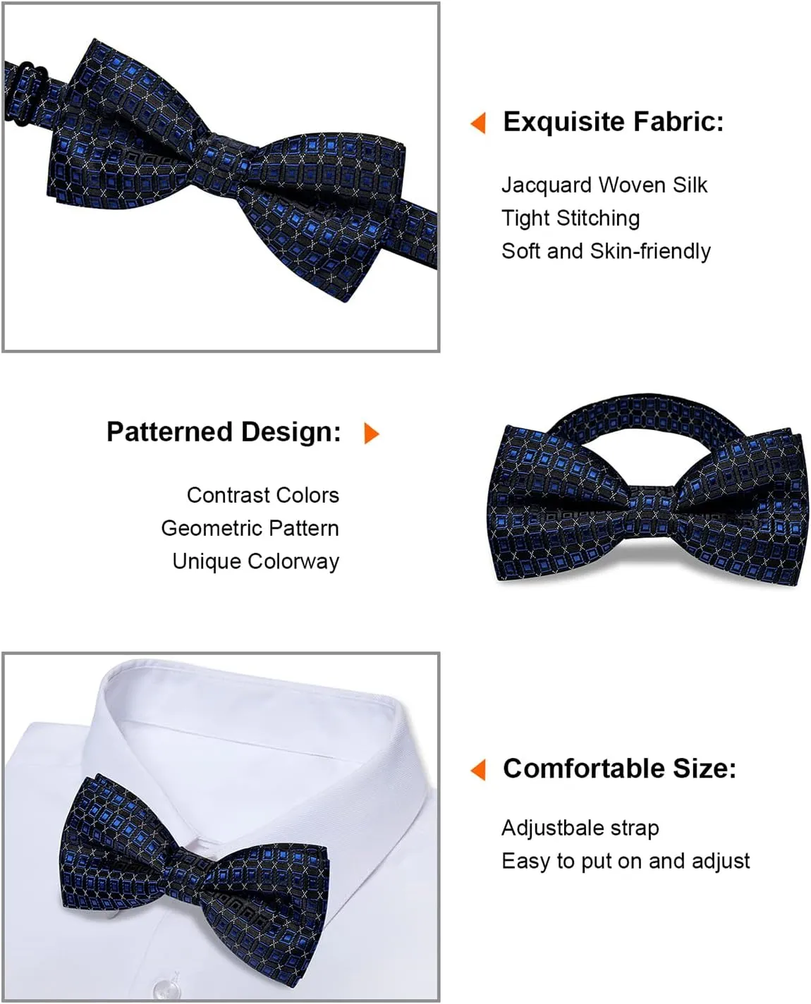 Silk Bow Ties for Men Striped Pre-tied Adjustable Bowties Woven Jacquard Formal Business Wedding Prom