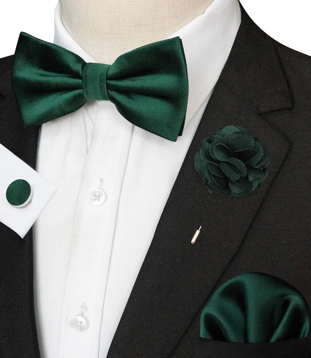 Solid Color mens Pre-tied Bow Tie and Pocket Square Cufflinks Sets with Gift Box