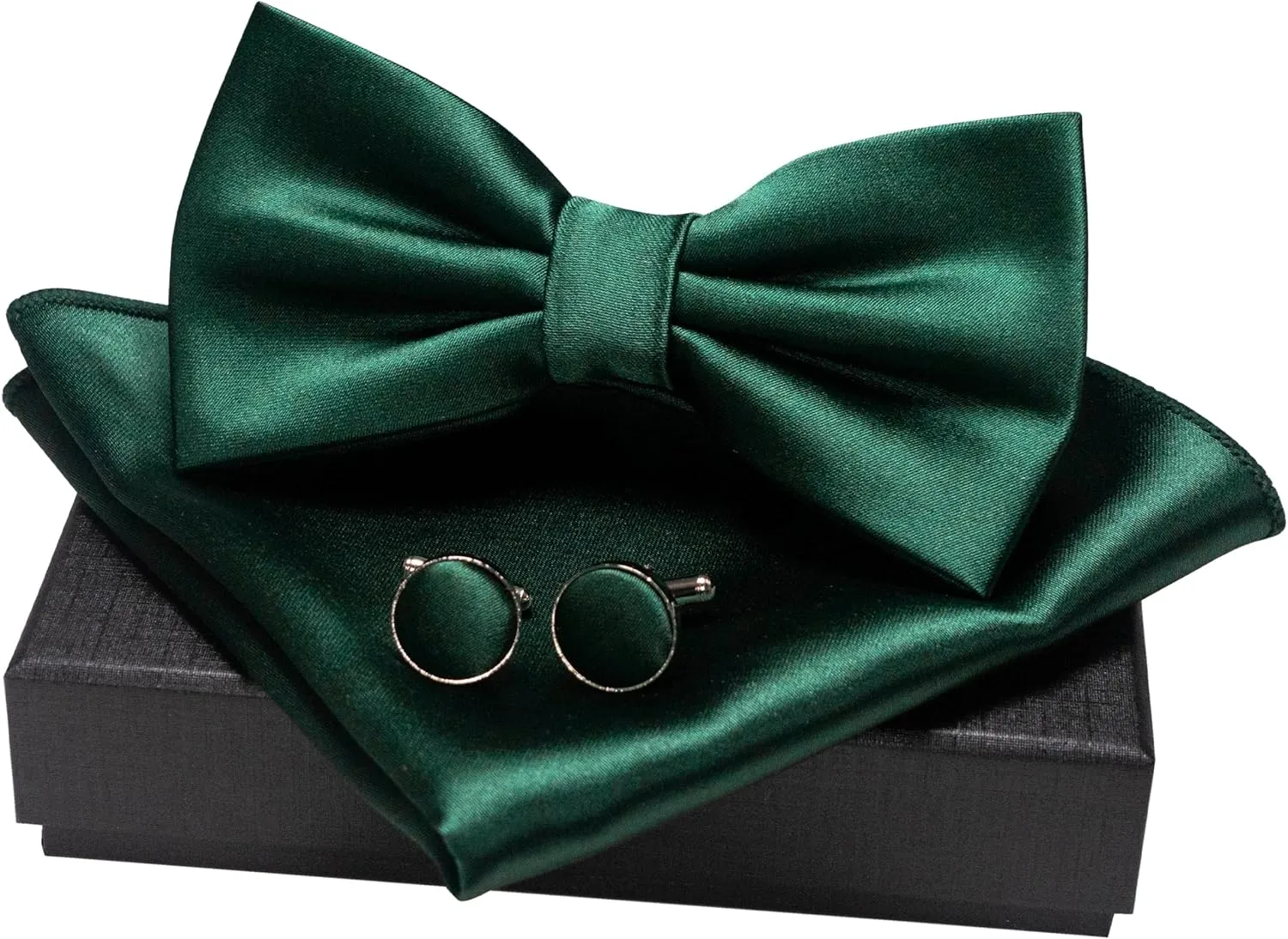 Solid Color mens Pre-tied Bow Tie and Pocket Square Cufflinks Sets with Gift Box