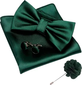 Solid Color mens Pre-tied Bow Tie and Pocket Square Cufflinks Sets with Gift Box