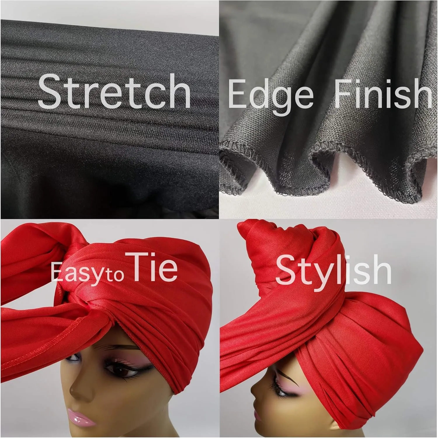 Stretch Turban Head Wrap Scarf for Women - Long Jersey Turban Wrap Tie 1 or 2
