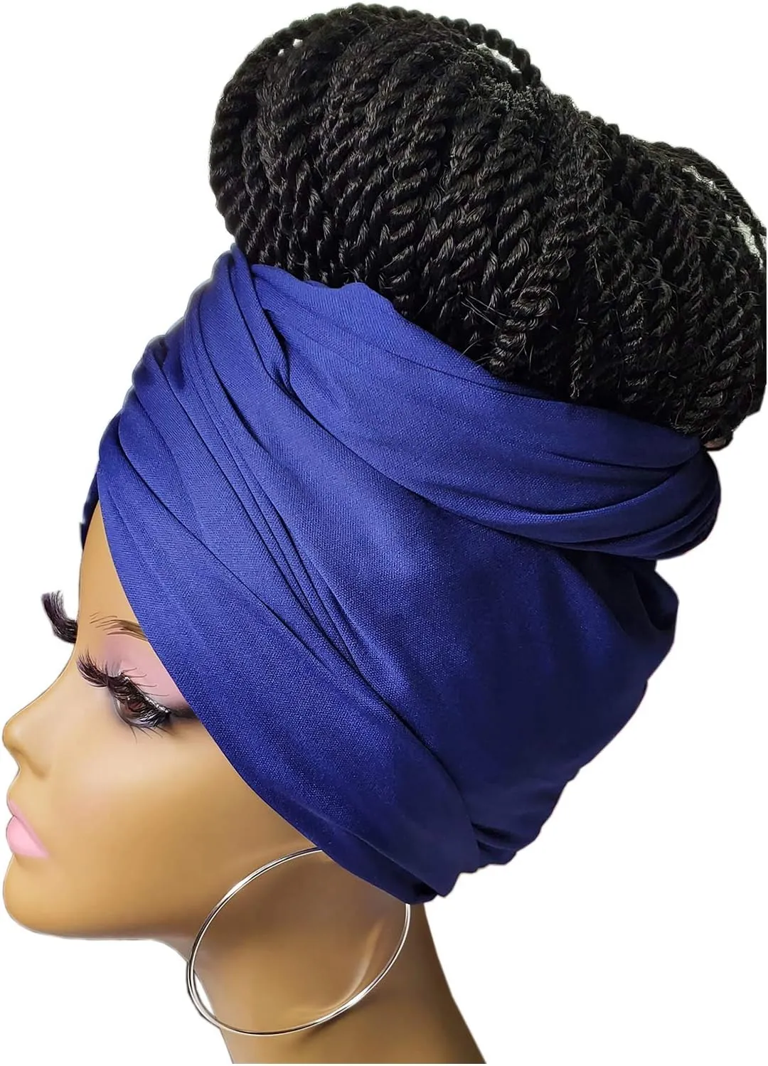 Stretch Turban Head Wrap Scarf for Women - Long Jersey Turban Wrap Tie 1 or 2