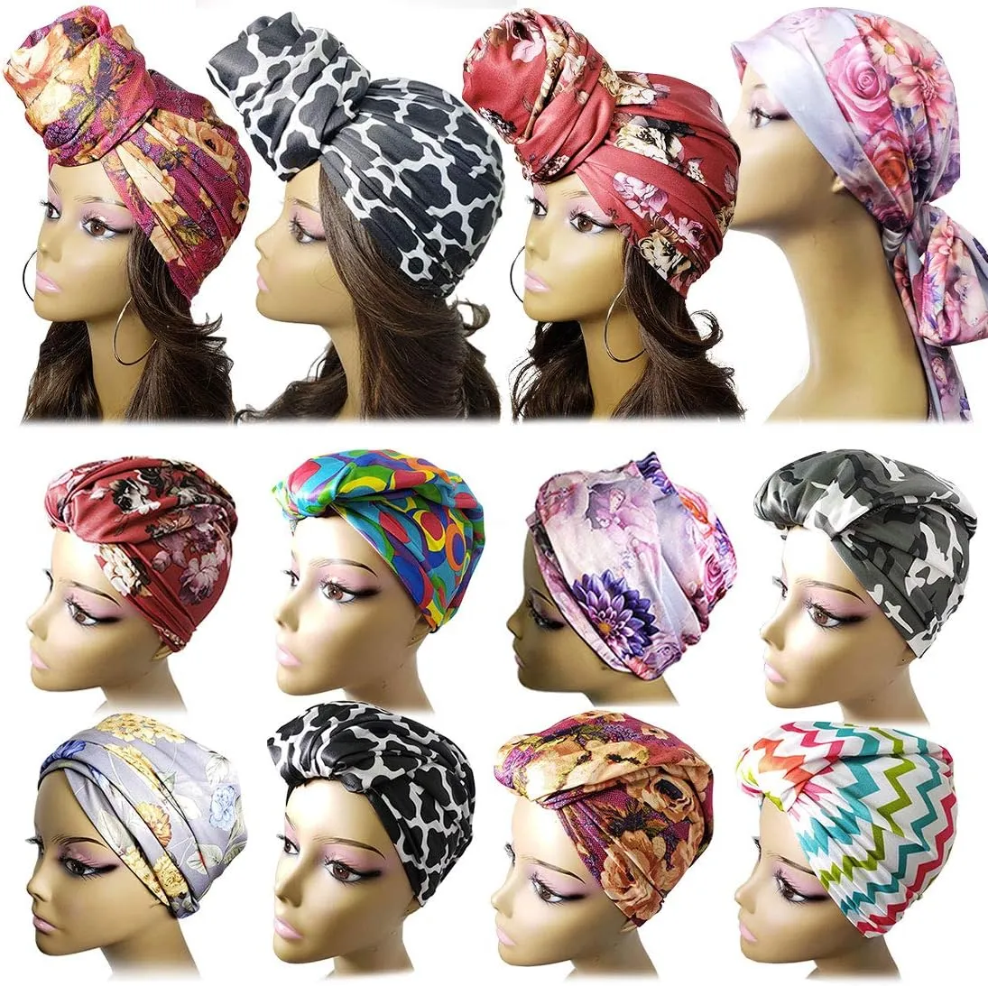 Stretch Turban Head Wrap Scarf for Women - Long Jersey Turban Wrap Tie 1 or 2