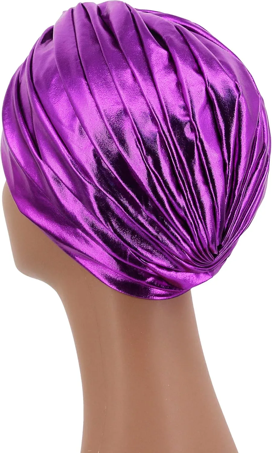Surkat Unisex Metallic Arab India Pleated Turban Headwrap Swami Hat Costume Hat Chemo Cap
