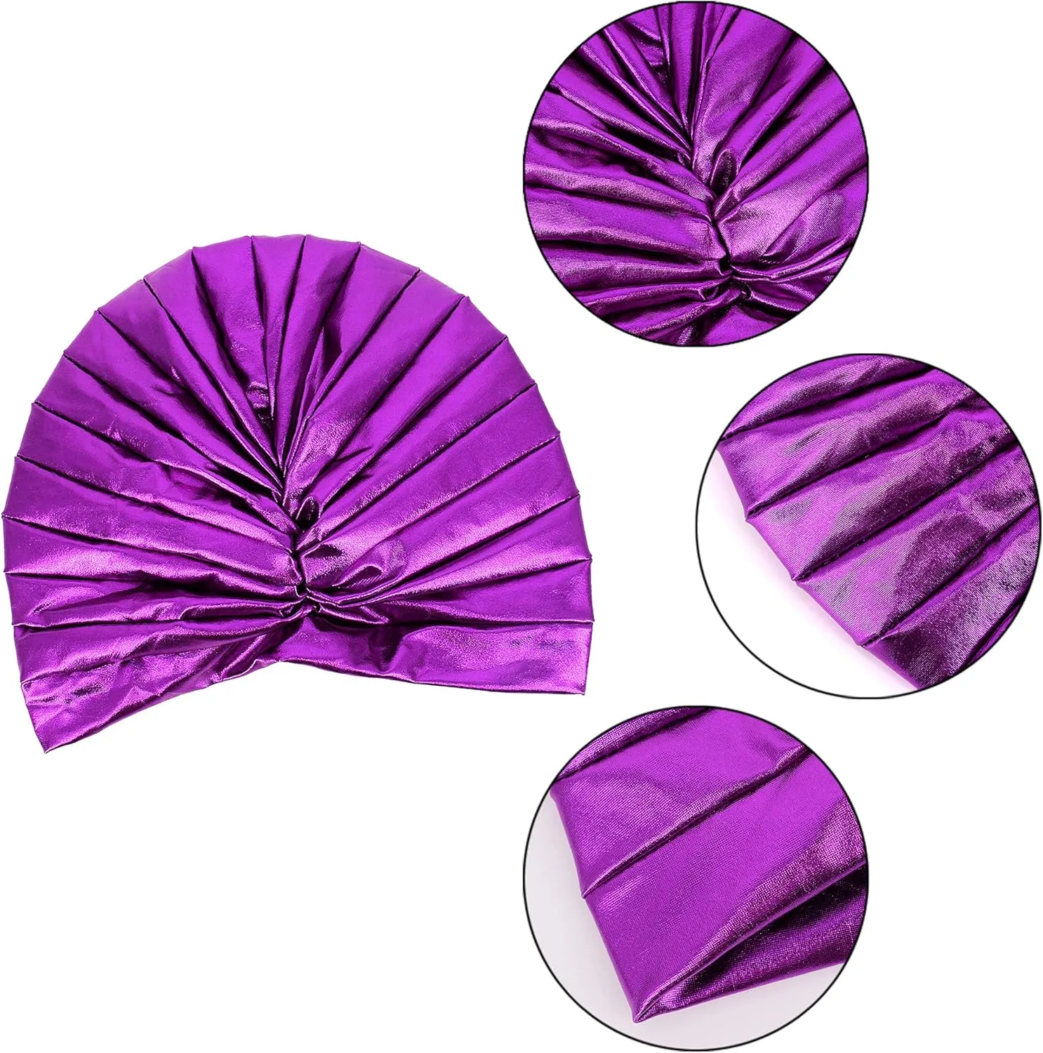 Surkat Unisex Metallic Arab India Pleated Turban Headwrap Swami Hat Costume Hat Chemo Cap