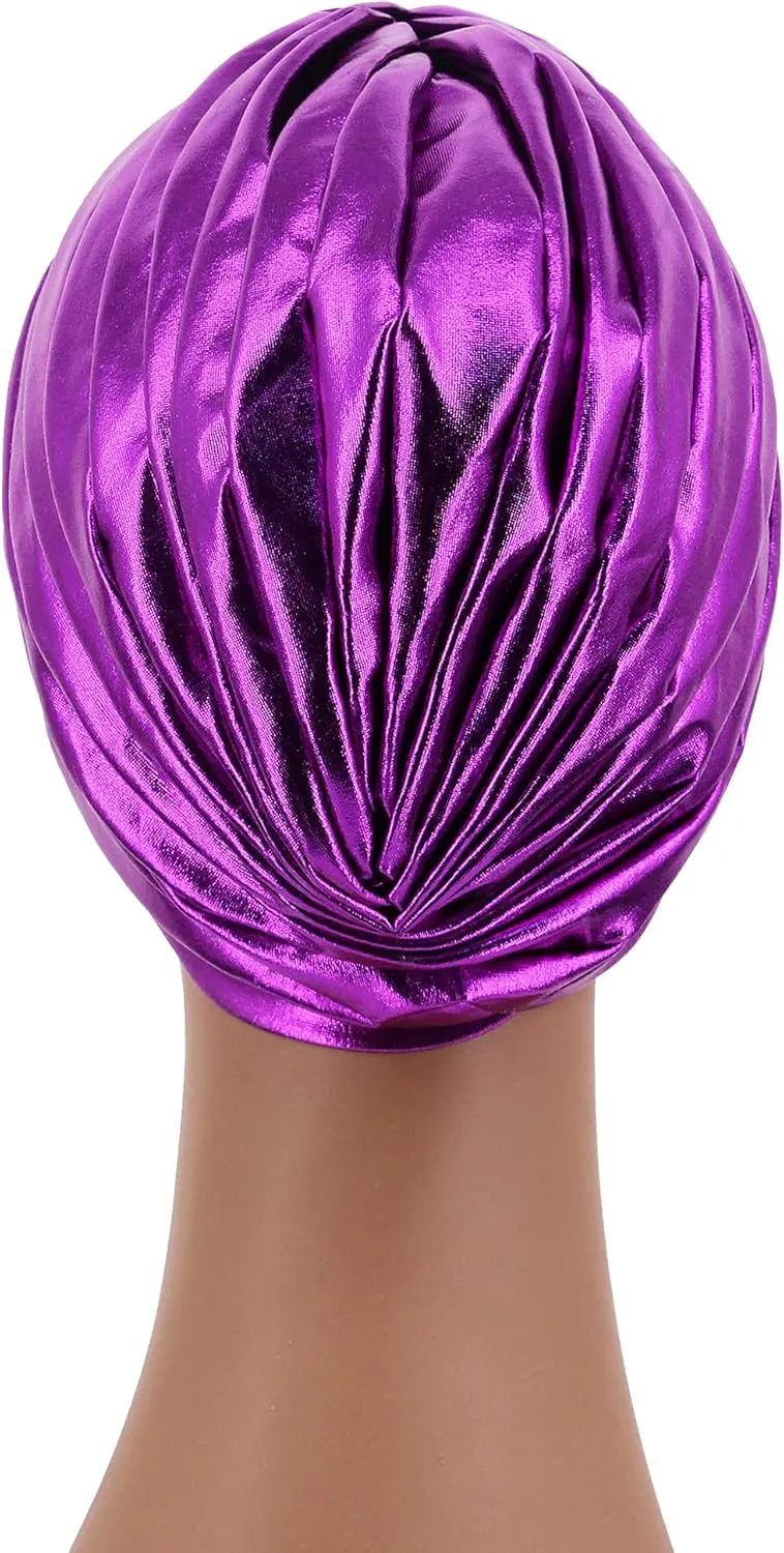Surkat Unisex Metallic Arab India Pleated Turban Headwrap Swami Hat Costume Hat Chemo Cap