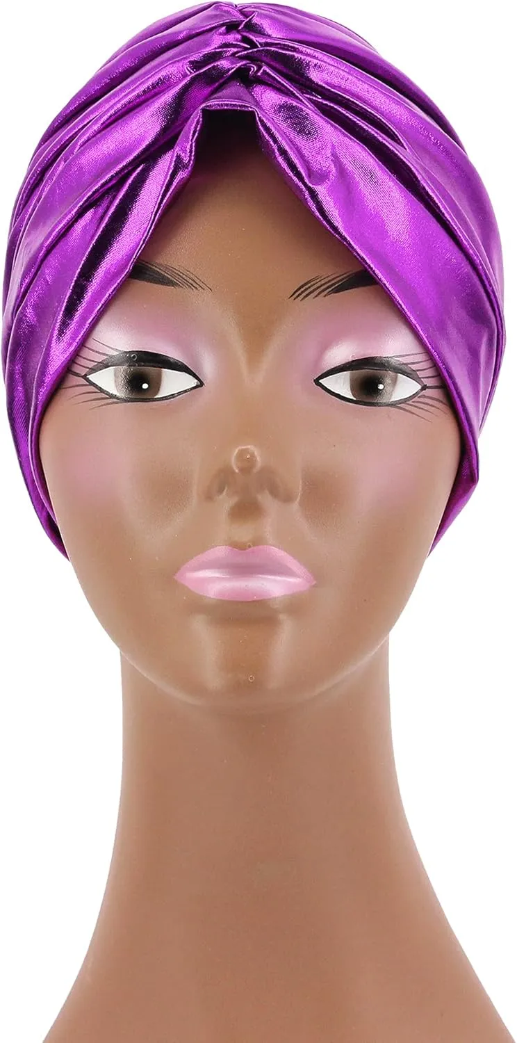 Surkat Unisex Metallic Arab India Pleated Turban Headwrap Swami Hat Costume Hat Chemo Cap