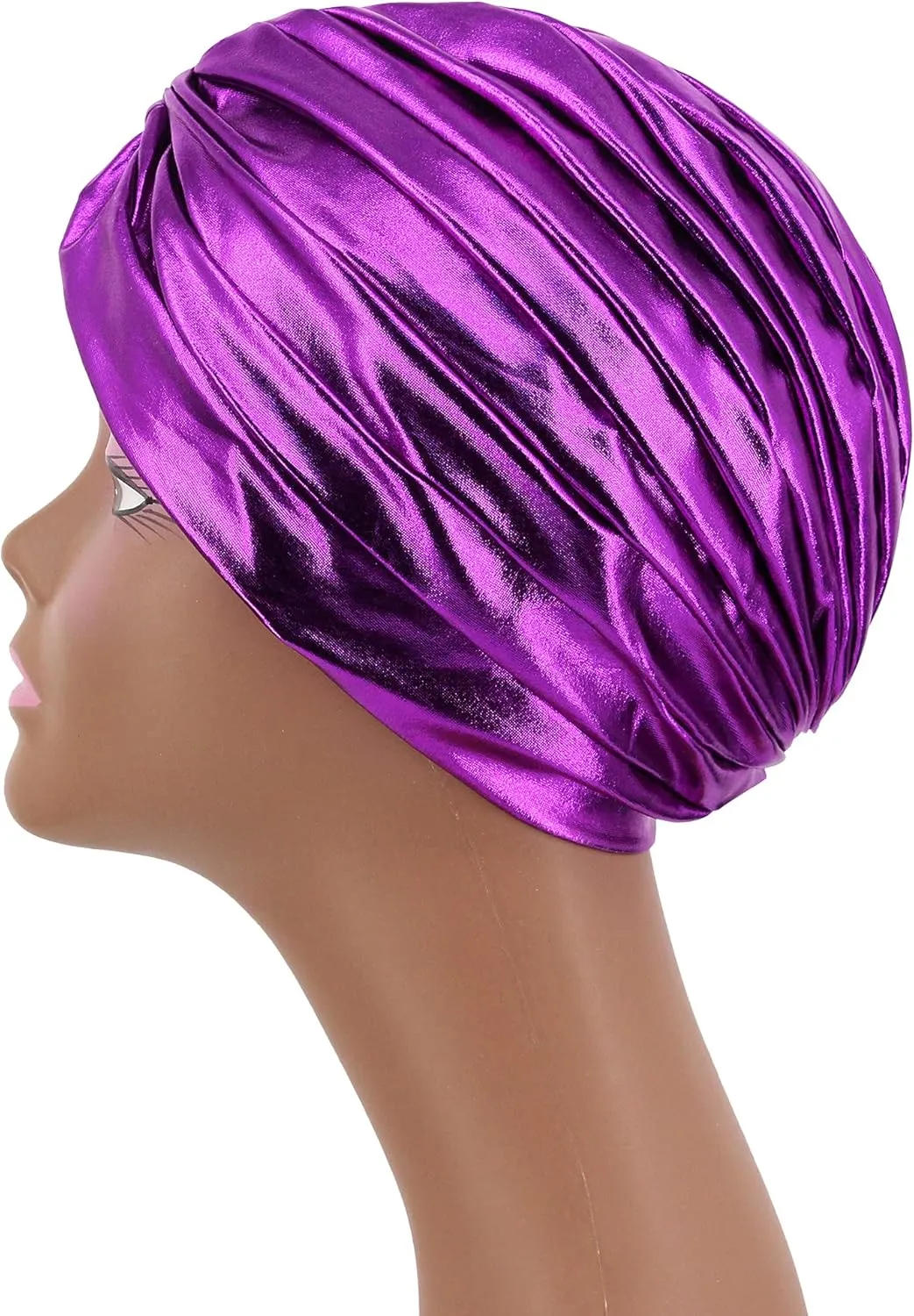 Surkat Unisex Metallic Arab India Pleated Turban Headwrap Swami Hat Costume Hat Chemo Cap