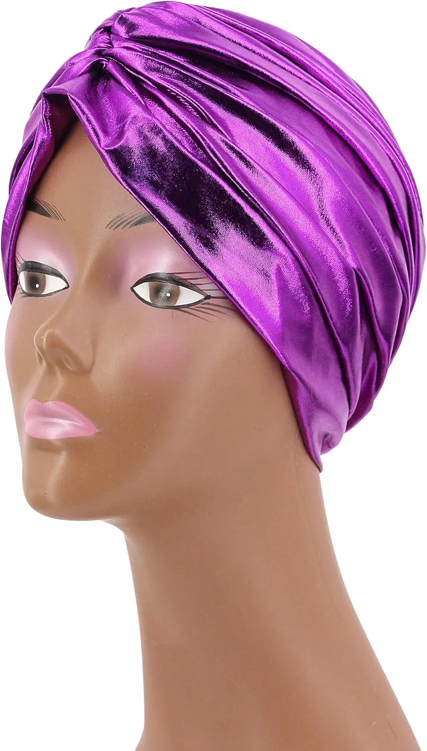 Surkat Unisex Metallic Arab India Pleated Turban Headwrap Swami Hat Costume Hat Chemo Cap