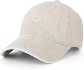 Vintage Washed Baseball Cap Women - Adjustable Distressed Twill Soft Cotton Ladies Hat Cute Love Heart Embroidered
