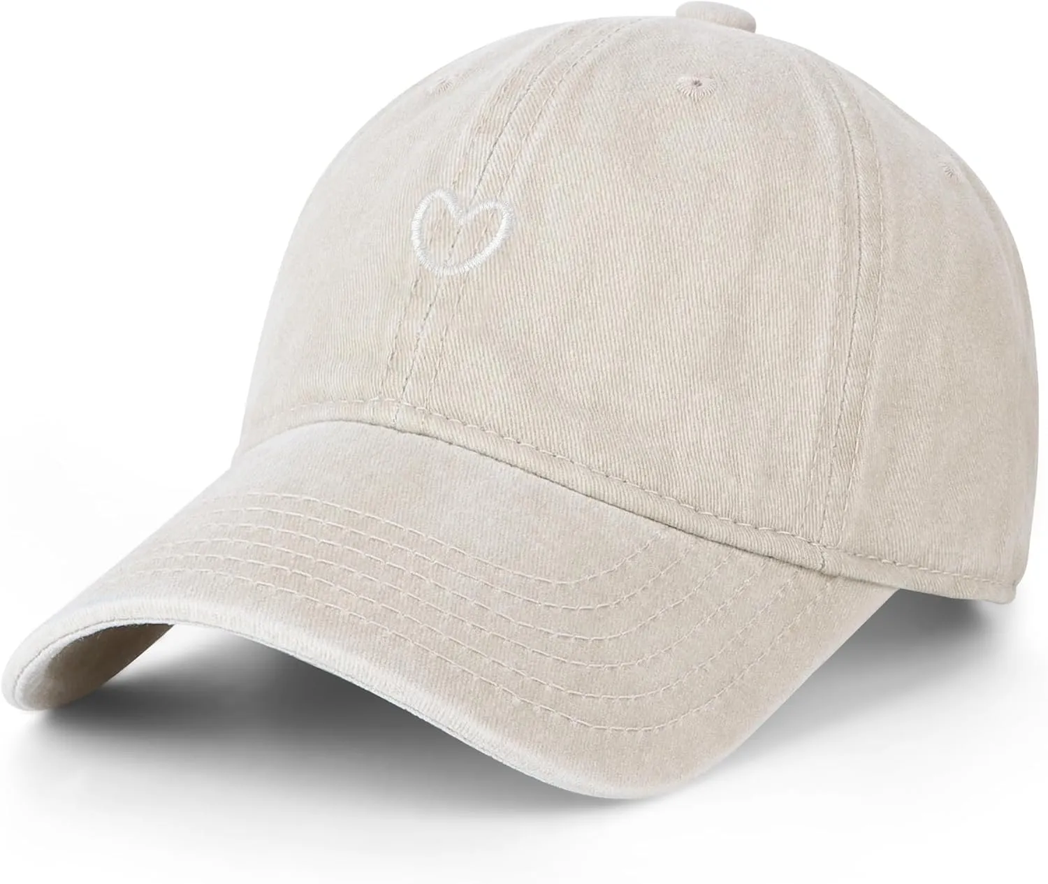 Vintage Washed Baseball Cap Women - Adjustable Distressed Twill Soft Cotton Ladies Hat Cute Love Heart Embroidered