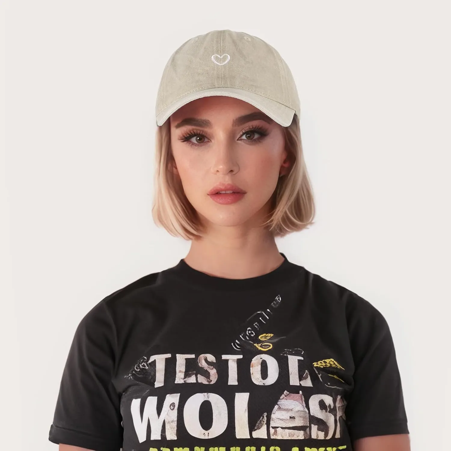 Vintage Washed Baseball Cap Women - Adjustable Distressed Twill Soft Cotton Ladies Hat Cute Love Heart Embroidered