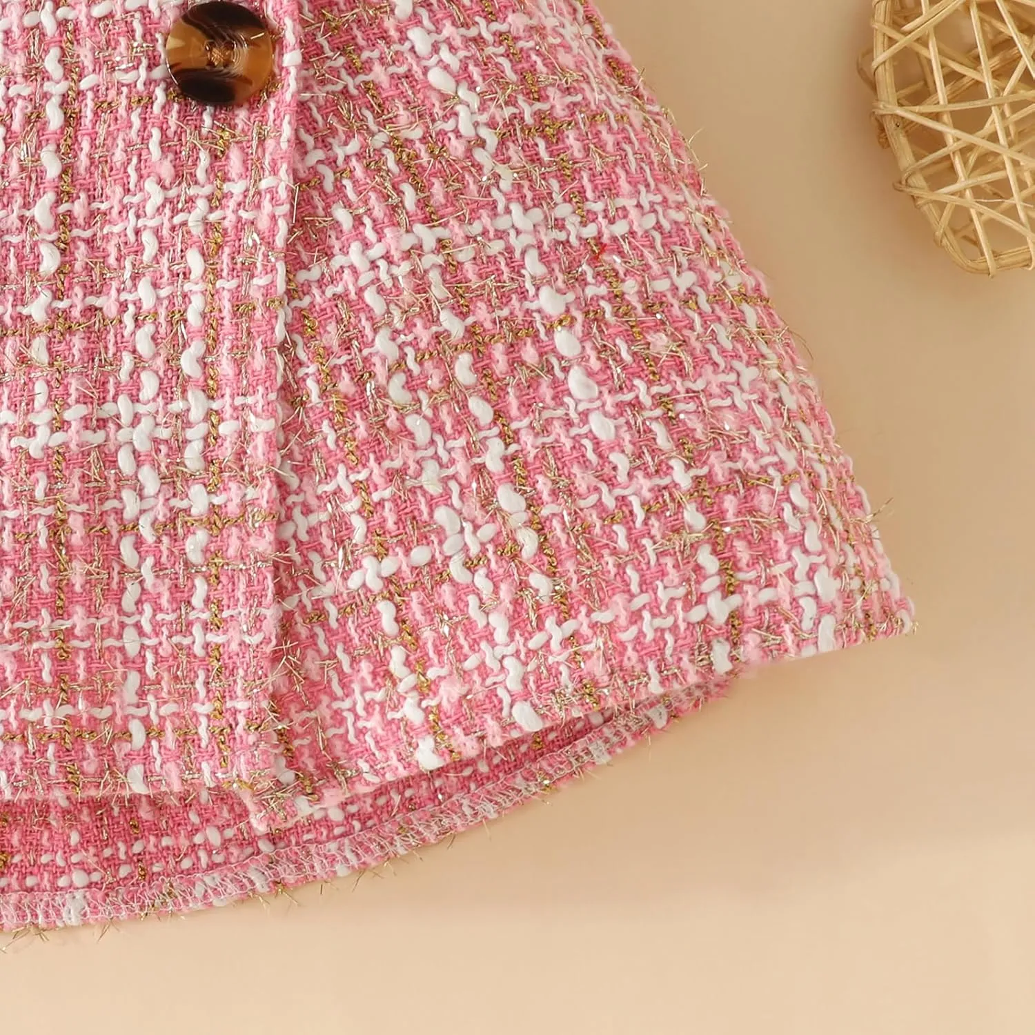 VISGOGO Toddler Girl Skirts Outfit Ribbed Long Sleeve Tops Plaid Tweed Pattern Skirt Beret Baby Fall Winter Clothes