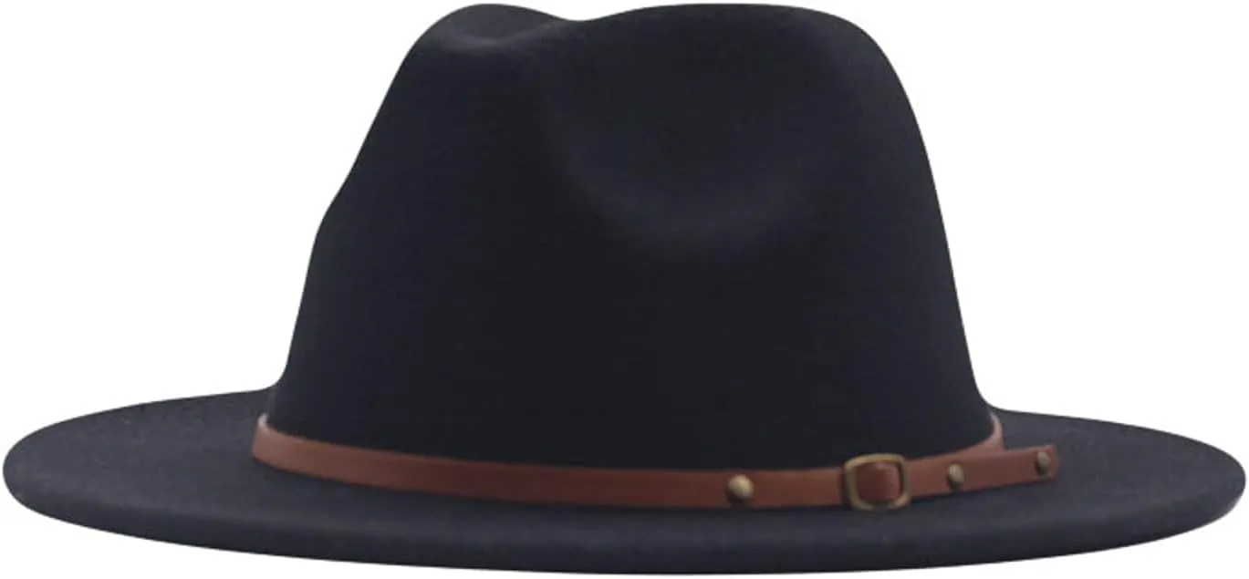 Womens Classic Fedora Hat Wide Brim Floppy Panama Hat Belt Buckle Retro Fedora Hat for Women