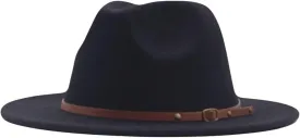 Womens Classic Fedora Hat Wide Brim Floppy Panama Hat Belt Buckle Retro Fedora Hat for Women