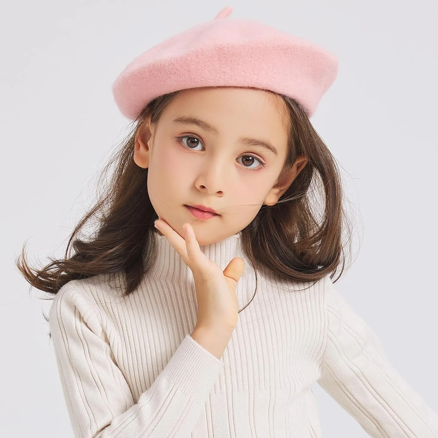 ZLYC Wool Kids Beret Hat Girls Solid Color Artist French Beret Cap